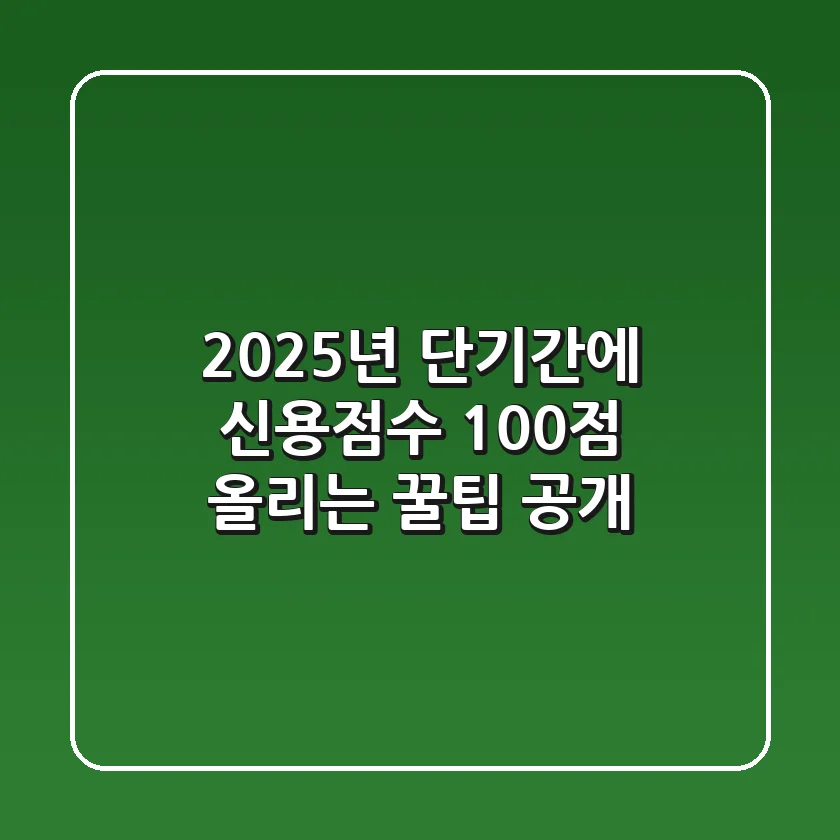 2025년, 단기간에 신용점수 100점 올리는 꿀팁 공개