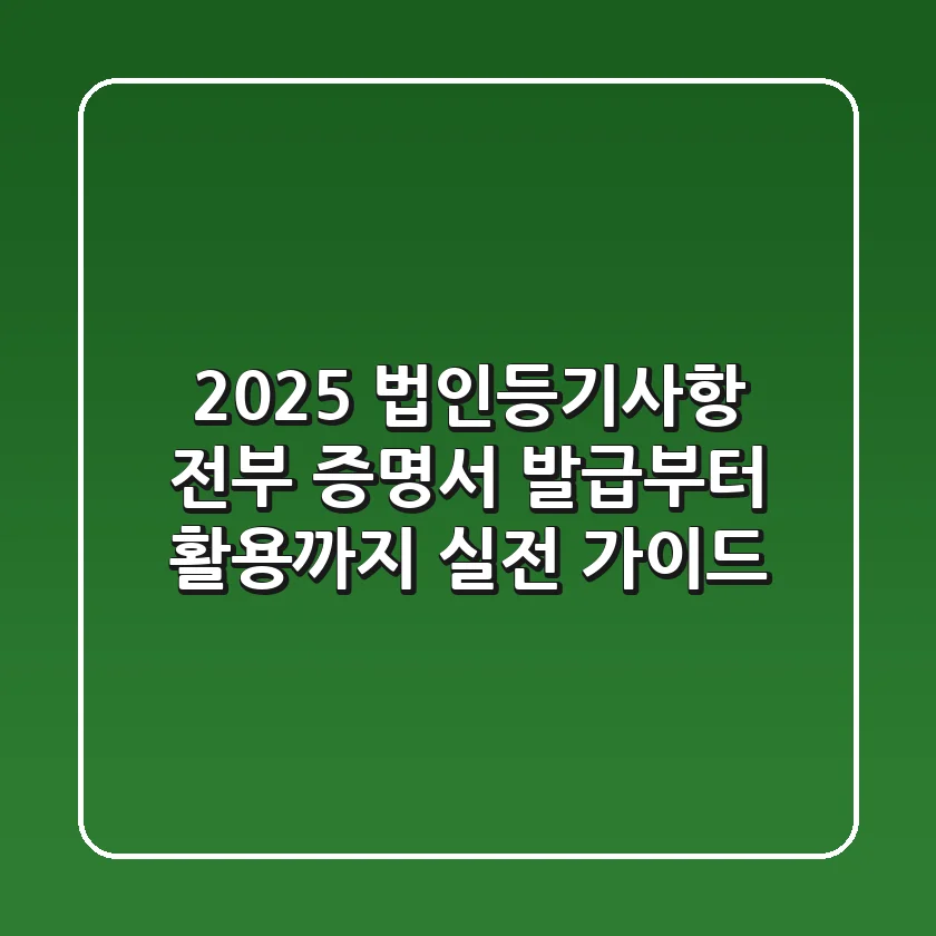 2025 법인등기사항 전부 증명서: 발급부터 활용까지 실전 가이드