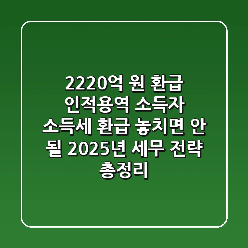 "2,220억 원 환급?", 인적용역 소득자 '소득세 환급' 놓치면 안 될 2025년 세무 전략 총정리