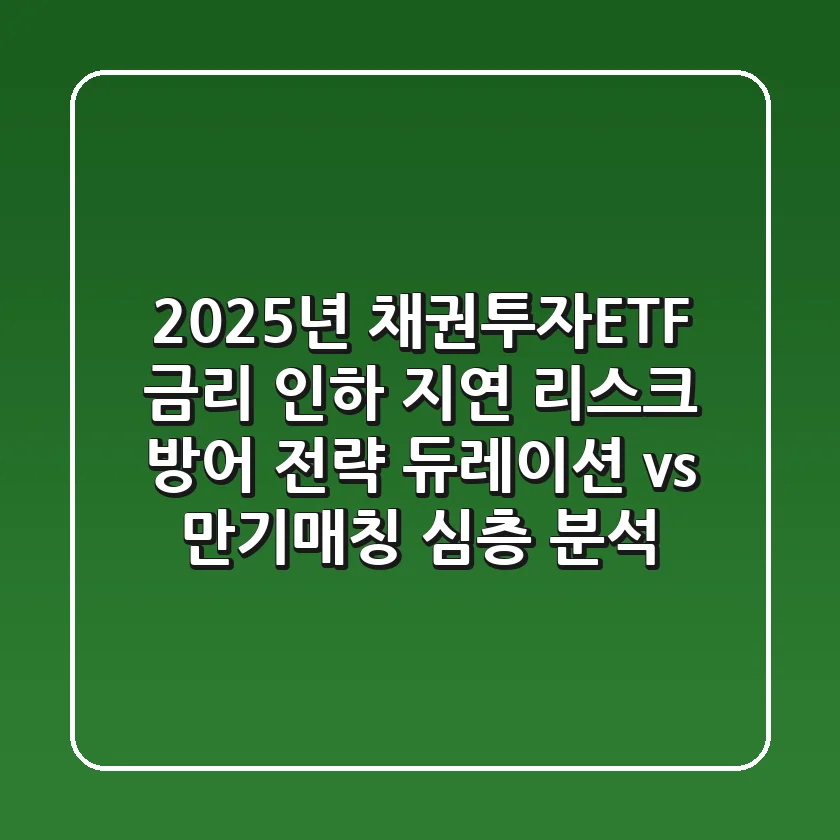 2025년 채권투자ETF, 금리 인하 지연 리스크 방어 전략: 듀레이션 vs 만기매칭 심층 분석