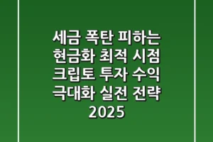 “세금 폭탄 피하는 현금화 최적 시점”, 크립토 투자 수익 극대화 실전 전략 2025