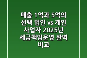 “매출 1억과 5억의 선택”, 법인 vs 개인 사업자, 2025년 세금·책임·운영 완벽 비교