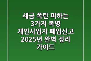 “세금 폭탄 피하는 3가지 복병”, 개인사업자 폐업신고, 2025년 완벽 정리 가이드