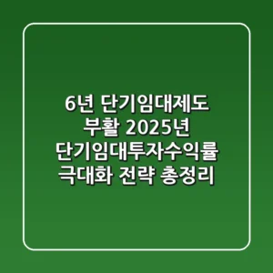 "6년 단기임대제도 부활", 2025년 단기임대투자수익률 극대화 전략 총정리