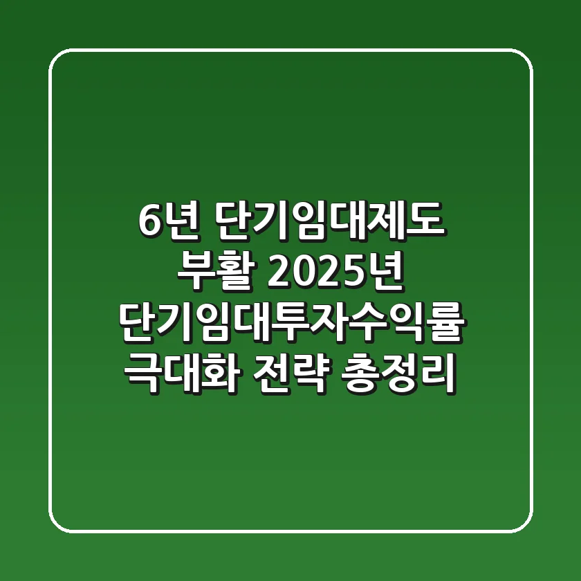 "6년 단기임대제도 부활", 2025년 단기임대투자수익률 극대화 전략 총정리