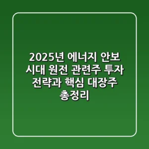 "2025년 에너지 안보 시대", 원전 관련주 투자 전략과 핵심 대장주 총정리