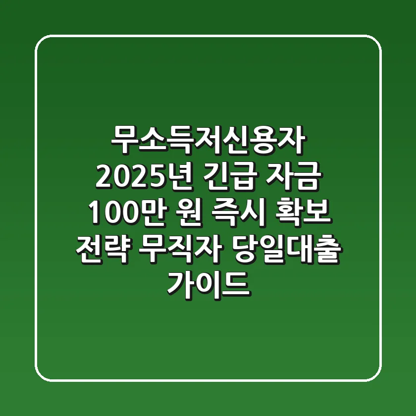 "무소득·저신용자" 2025년 긴급 자금 100만 원 즉시 확보 전략, 무직자 당일대출 가이드