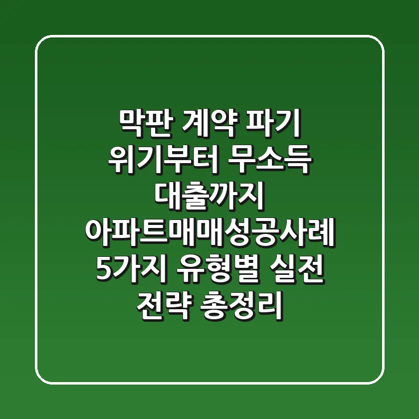 "막판 계약 파기 위기부터 무소득 대출까지", 아파트매매성공사례 5가지 유형별 실전 전략 총정리