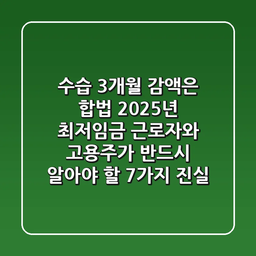 "수습 3개월 감액은 합법?", 2025년 최저임금, 근로자와 고용주가 반드시 알아야 할 7가지 진실