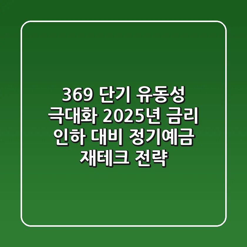 "3-6-9 단기 유동성 극대화", 2025년 금리 인하 대비 정기예금 재테크 전략