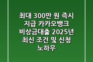 “최대 300만 원 즉시 지급”, 카카오뱅크 비상금대출 2025년 최신 조건 및 신청 노하우