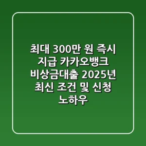 "최대 300만 원 즉시 지급", 카카오뱅크 비상금대출 2025년 최신 조건 및 신청 노하우